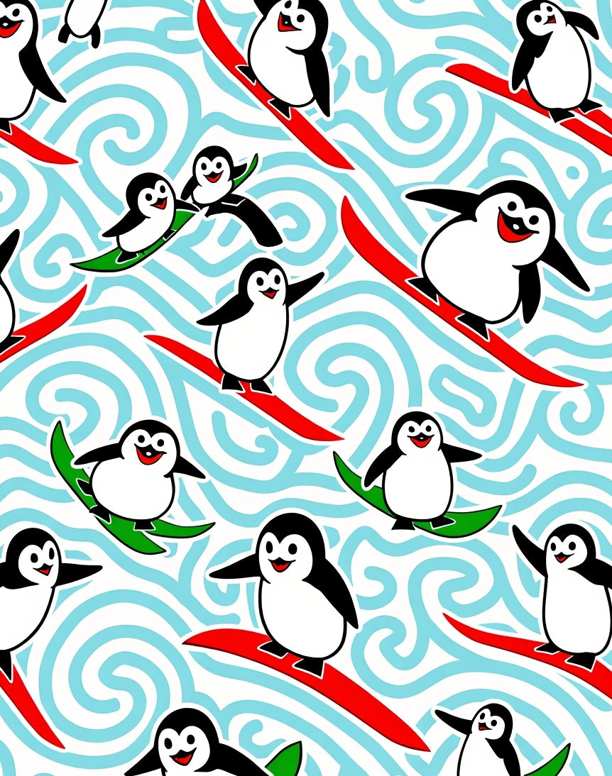 Whimsical Penguins Snowboarding Fun Rug