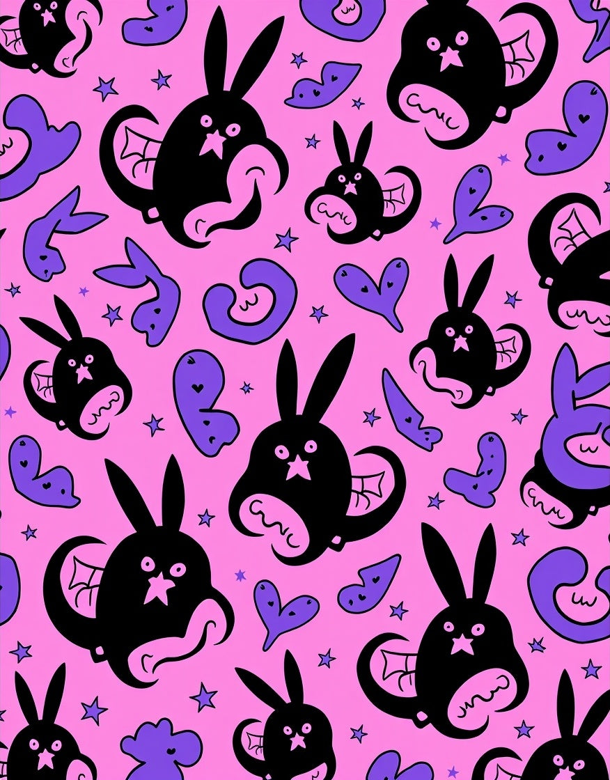 Pink Black Bat Bunny Hearts Rug