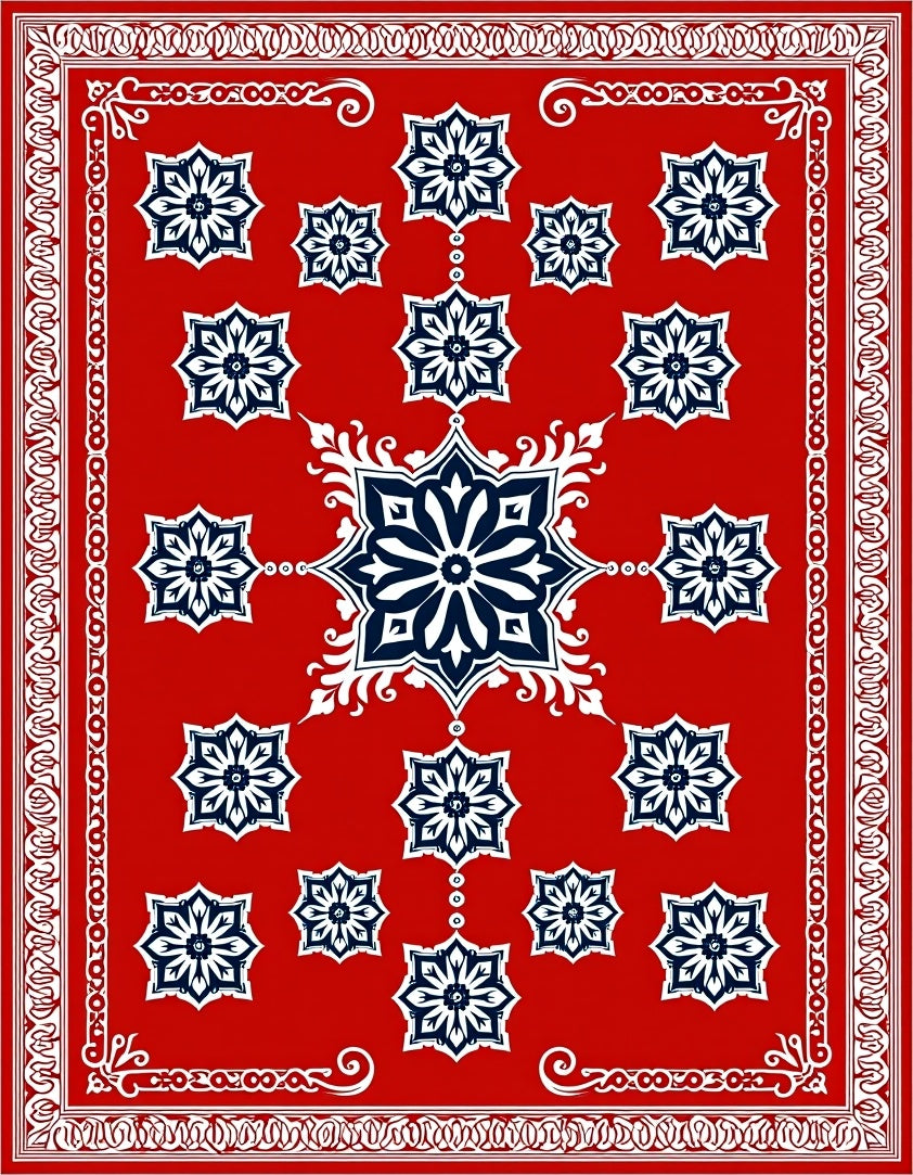 Crimson White Starburst Medallion Rug