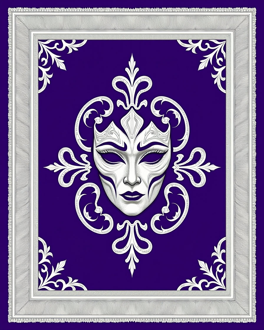 Elegant White Venetian Mask Purple Rug