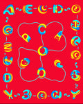 Bright Red Whimsical Alphabet Flow Rug