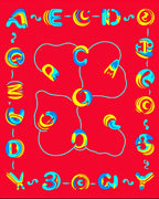 Bright Red Whimsical Alphabet Flow Rug