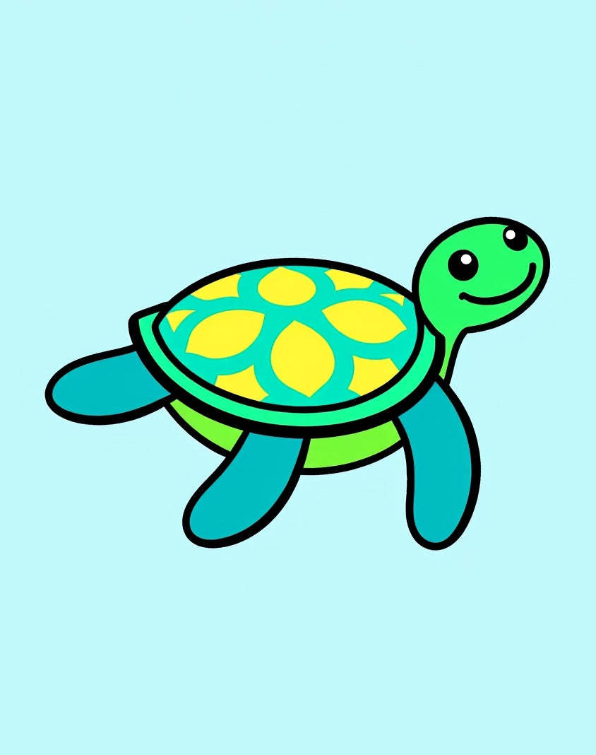 Cute Blue Green Yellow Turtle Rug
