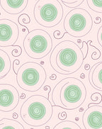 Blush Pink Green Swirl Circles Rug