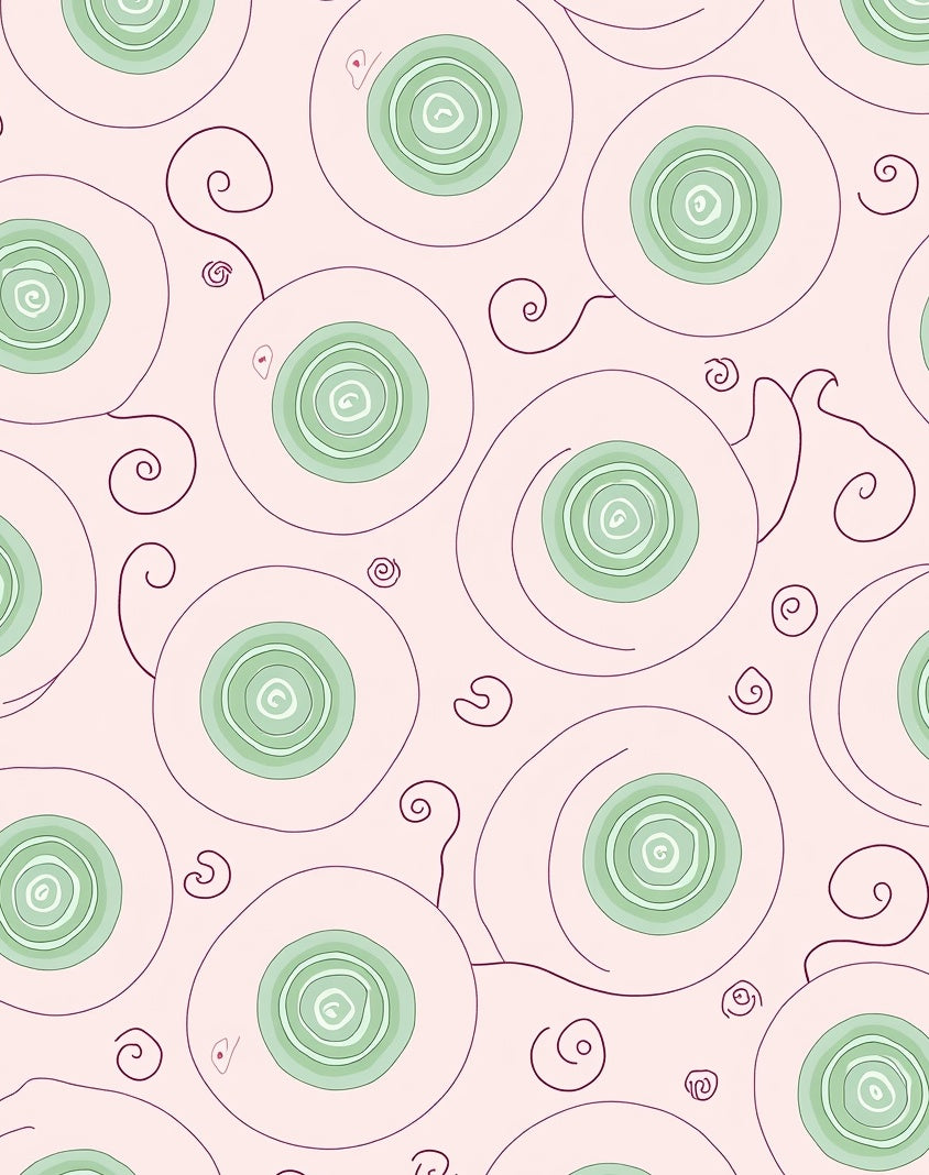 Blush Pink Green Swirl Circles Rug
