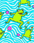 Vibrant Lime Frogs Blue Wave Circles Rug