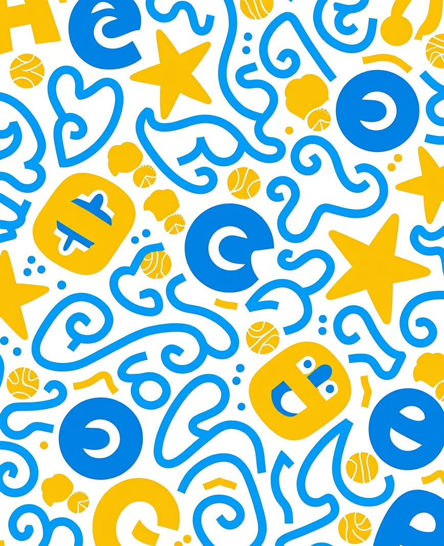 Retro Yellow Blue Doodle Art Rug