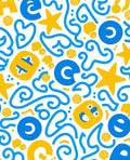 Retro Yellow Blue Doodle Art Rug