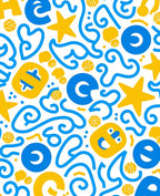 Retro Yellow Blue Doodle Art Rug