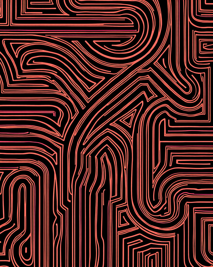 Coral Abstract Labyrinth Lines Rug