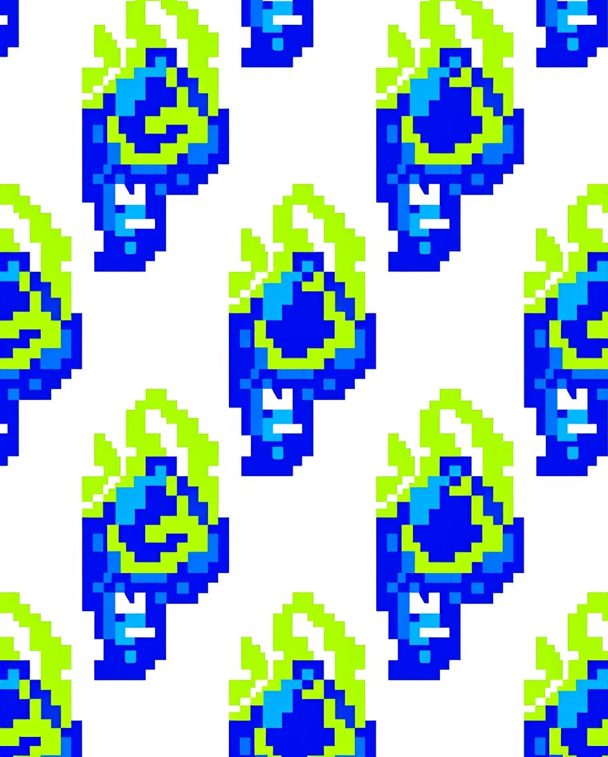 Retro Pixelated Blue Green Swirl Rug