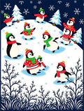 Charming Penguin Frolic Winter Scene Rug