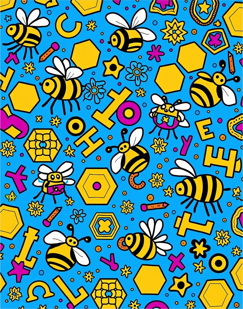Whimsical Bee Hexagon Yellow Magenta Blue Rug