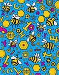 Whimsical Bee Hexagon Yellow Magenta Blue Rug