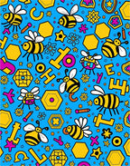 Whimsical Bee Hexagon Yellow Magenta Blue Rug