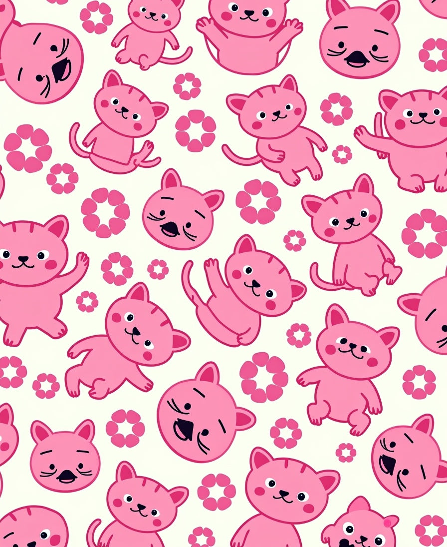 Playful Pink Kittens Flower Arrangement Rug