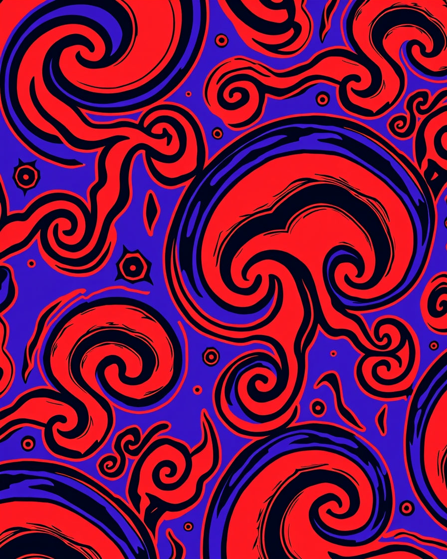 Crimson Blue Swirling Visual Art Rug
