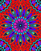 Vibrant Red Feathered Mandala Rug