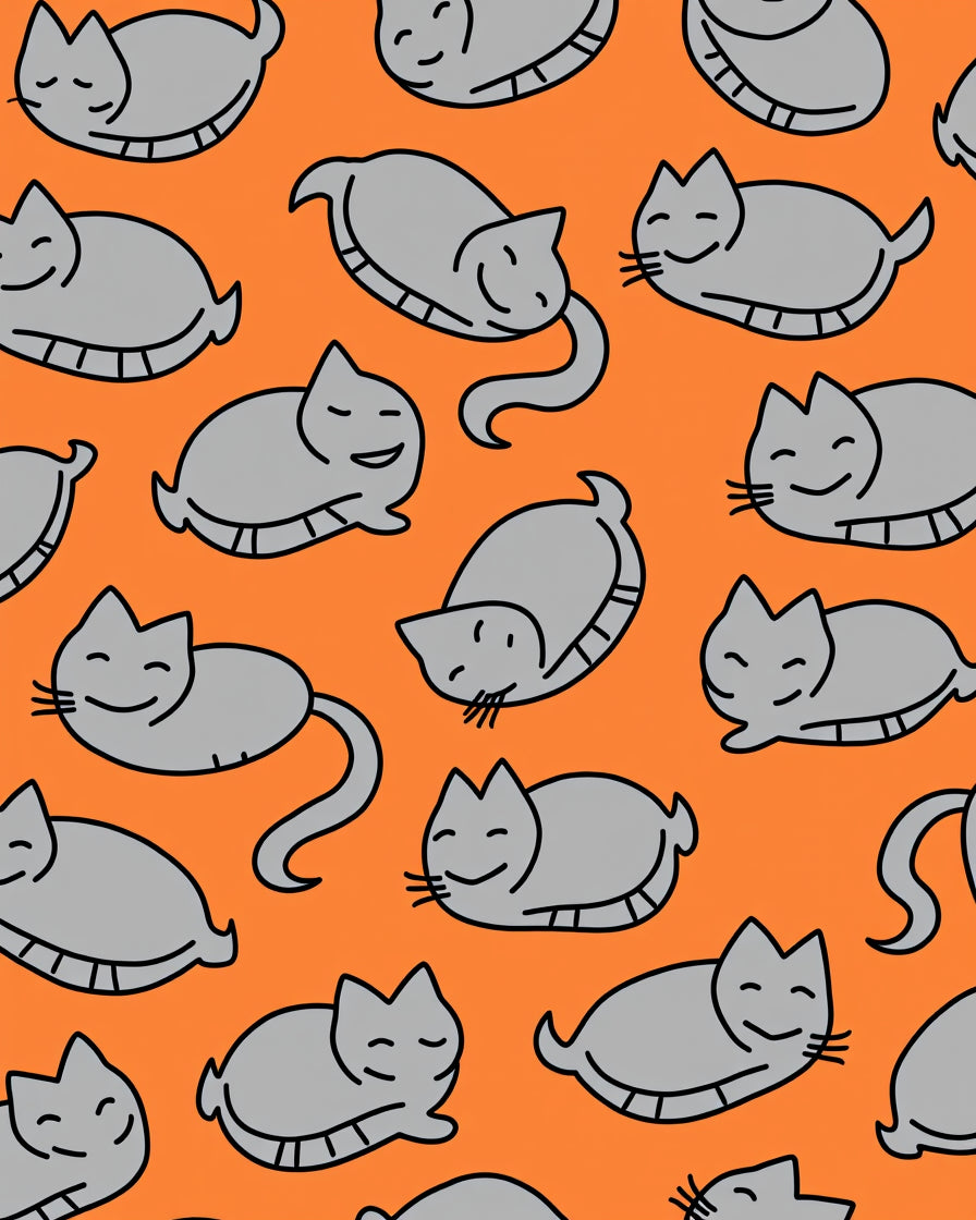 Orange Gray Cartoon Cat Repeating Rug