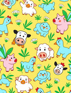 Cheeky Farm Animals On Yellow Field Rug