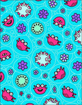 Whimsical Pink Blue Creature Floral Art Rug