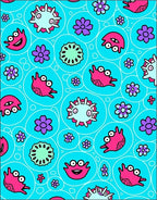 Whimsical Pink Blue Creature Floral Art Rug
