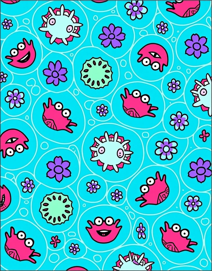 Whimsical Pink Blue Creature Floral Art Rug