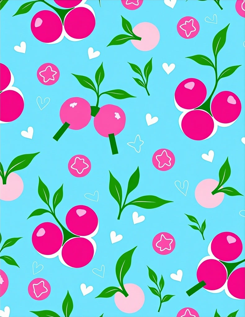 Whimsical Pink Berry Hearts Blue Rug