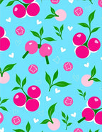 Whimsical Pink Berry Hearts Blue Rug
