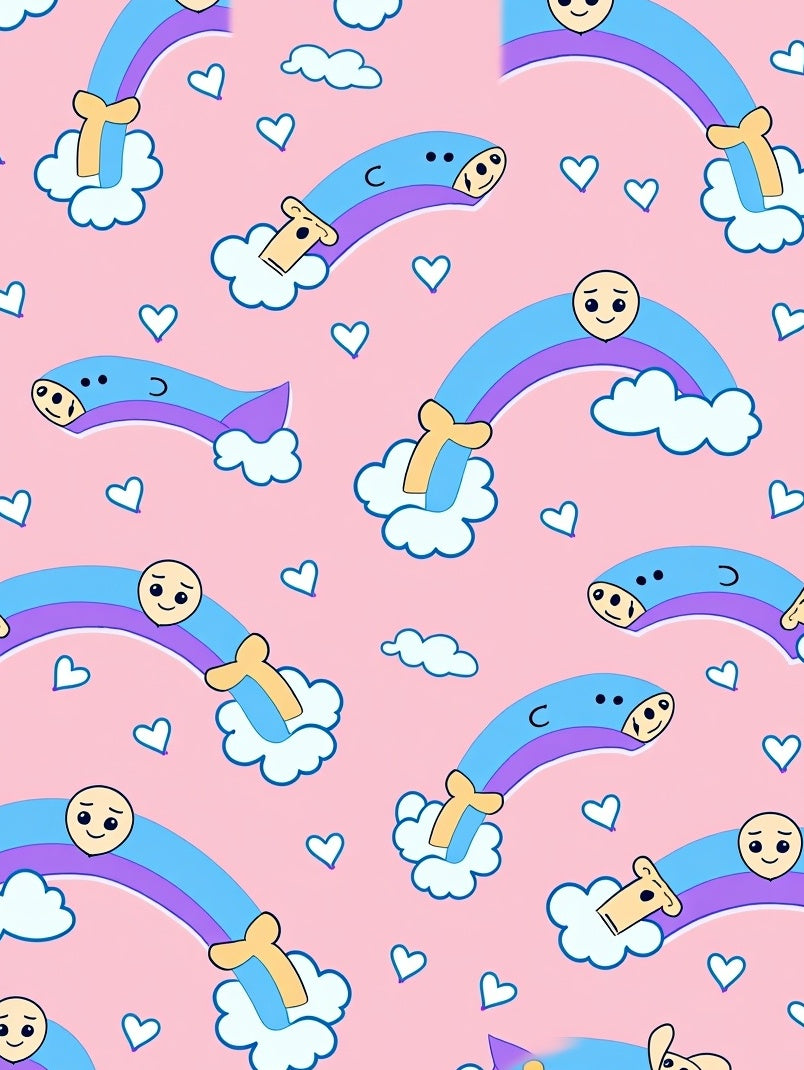 Playful Pink Rainbow Cloud Hearts Rug