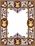 Golden Feline Portrait Scrollwork Border Rug