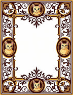 Golden Feline Portrait Scrollwork Border Rug