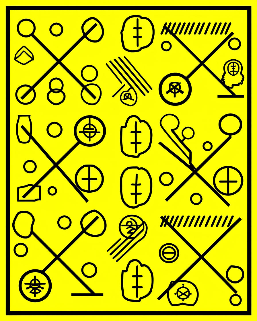 Bold Yellow Graphic Abstract Symbols Rug