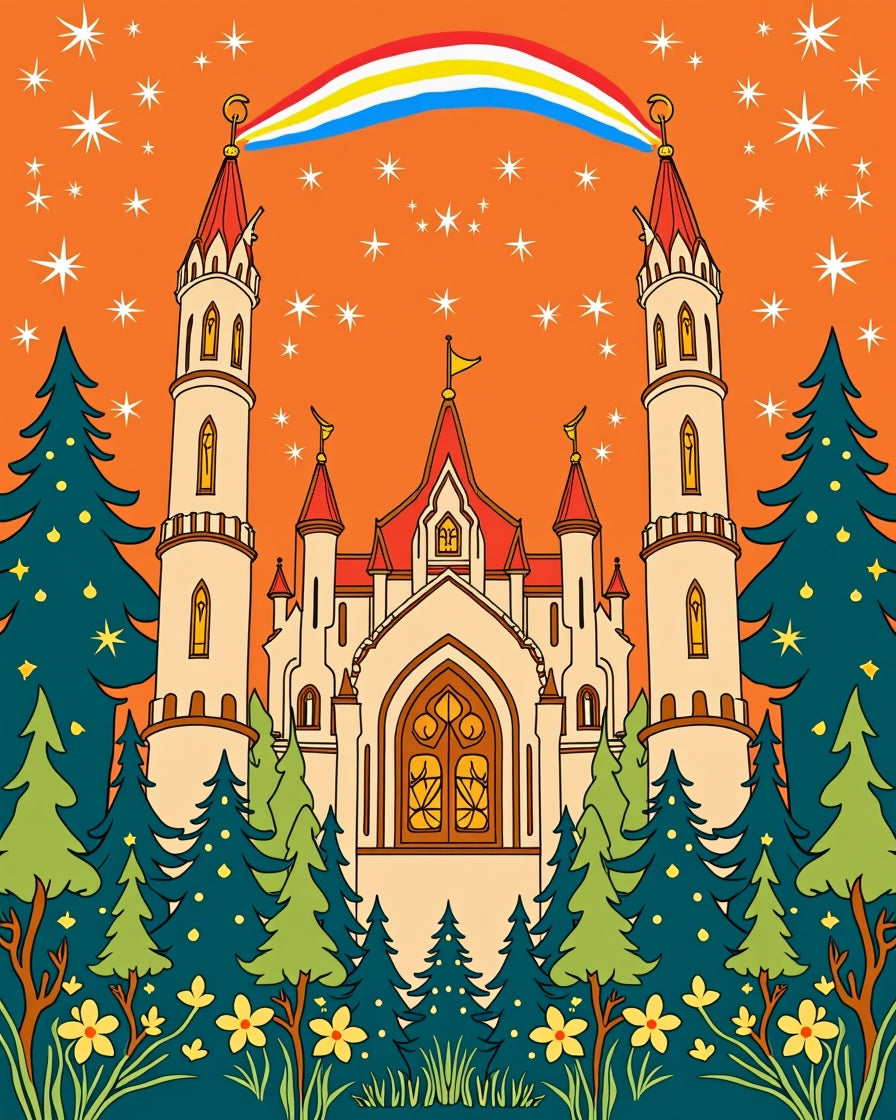 Fairytale Castle Rainbow Forest Stars Rug
