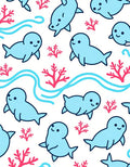 Cute Blue Seals Coral Sea Waves Rug