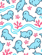 Cute Blue Seals Coral Sea Waves Rug