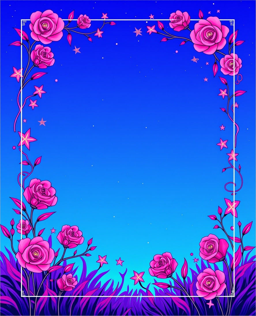Vibrant Pink Roses Starry Night Sky Rug