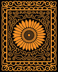 Bright Orange Sunflower Folk Art Rug