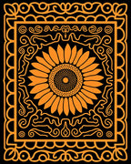 Bright Orange Sunflower Folk Art Rug