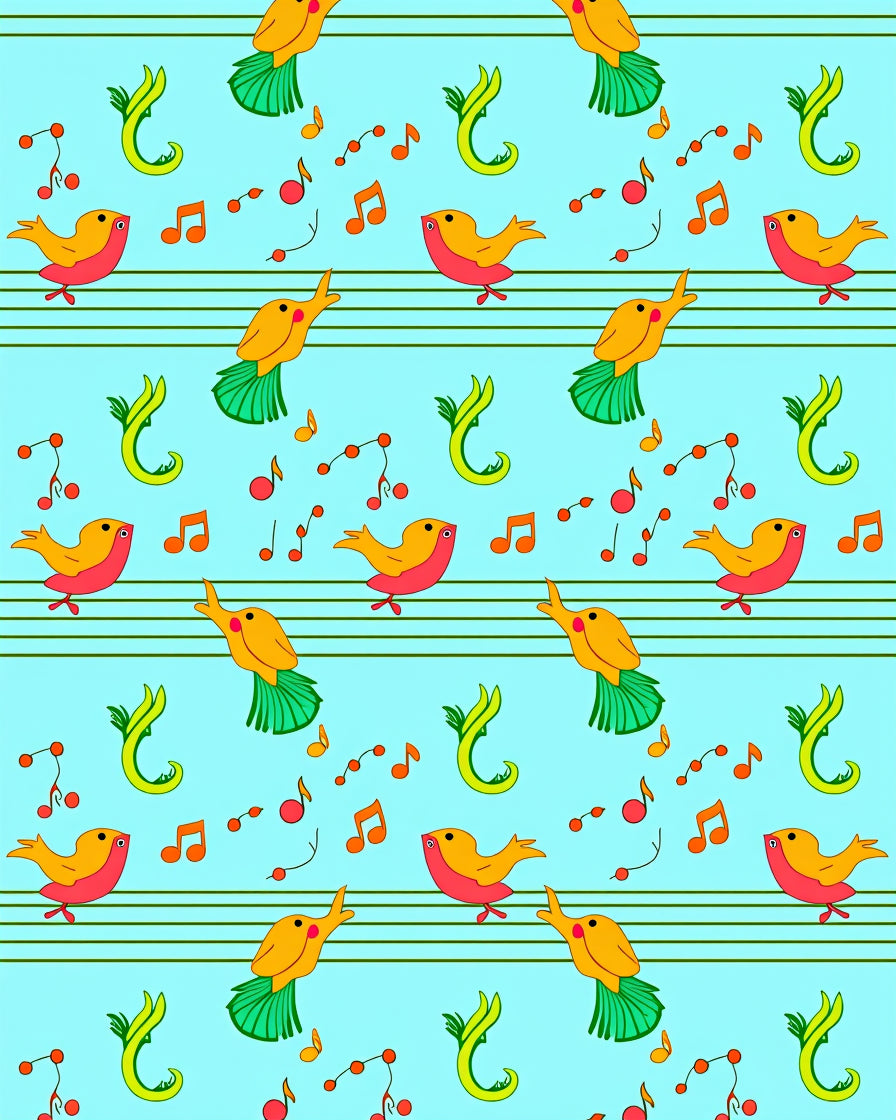 Whimsical Yellow Birds Singing Music Notes Rug