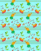 Whimsical Yellow Birds Singing Music Notes Rug