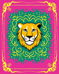 Vibrant Lion Head Geometric Medallion Rug