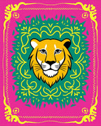 Vibrant Lion Head Geometric Medallion Rug