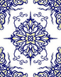 Elegant Navy Yellow Scrollwork Medallion Rug