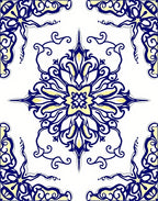 Elegant Navy Yellow Scrollwork Medallion Rug