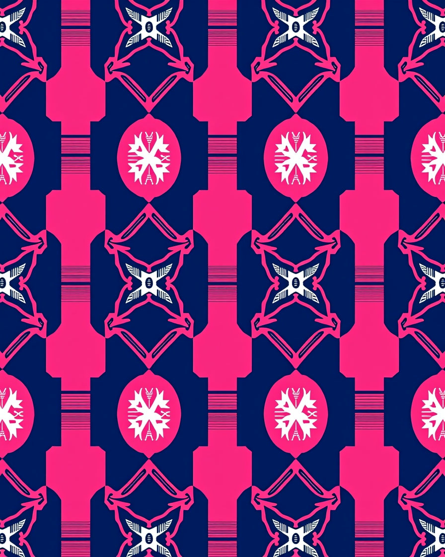 Bold Pink Navy Geometric Medallion Rug