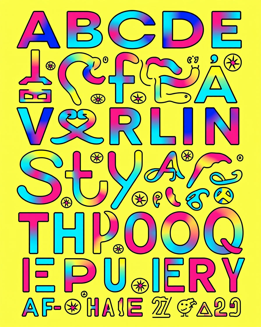 Vibrant Rainbow Alphabet Typography Art Rug