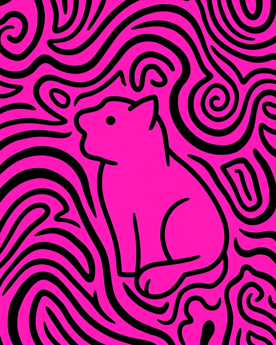 Pink Stylized Panther Swirl Rug