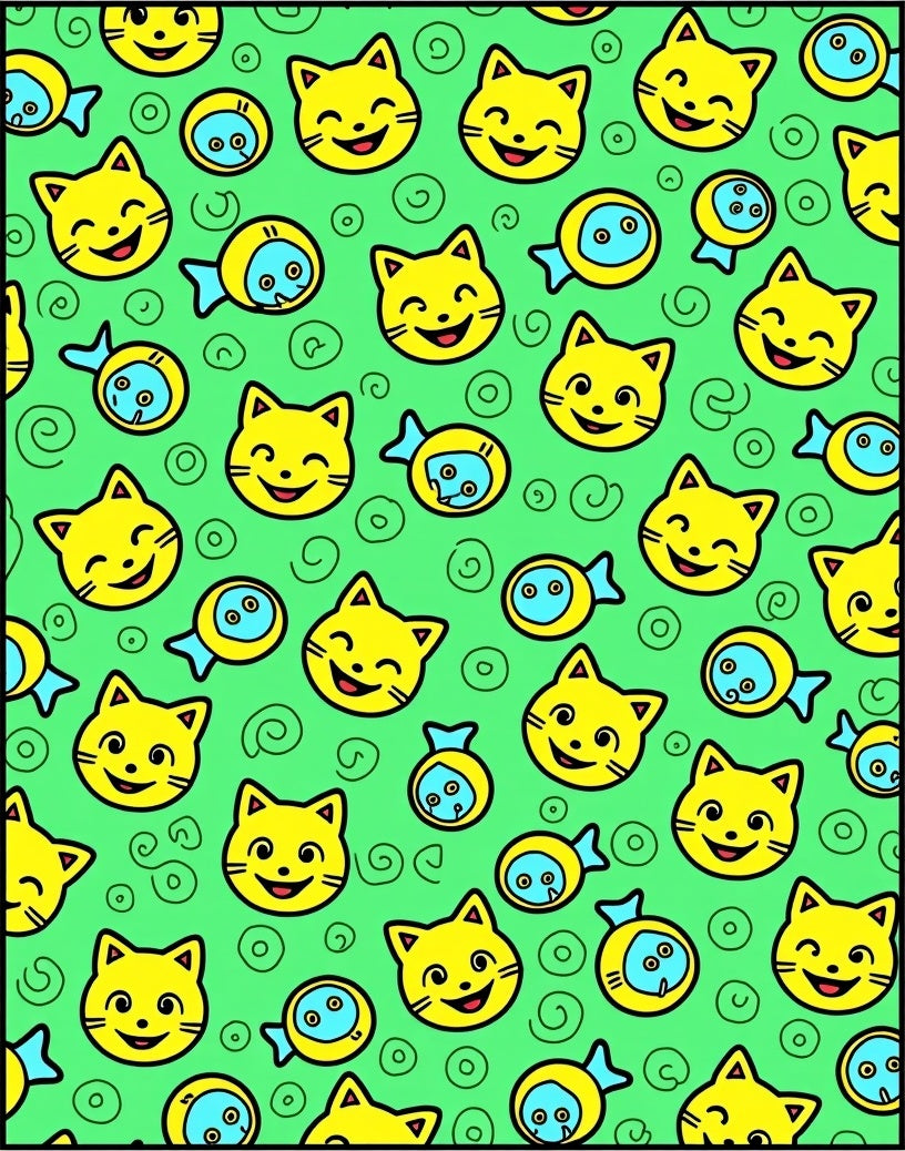 Happy Yellow Cats And Fish Rug