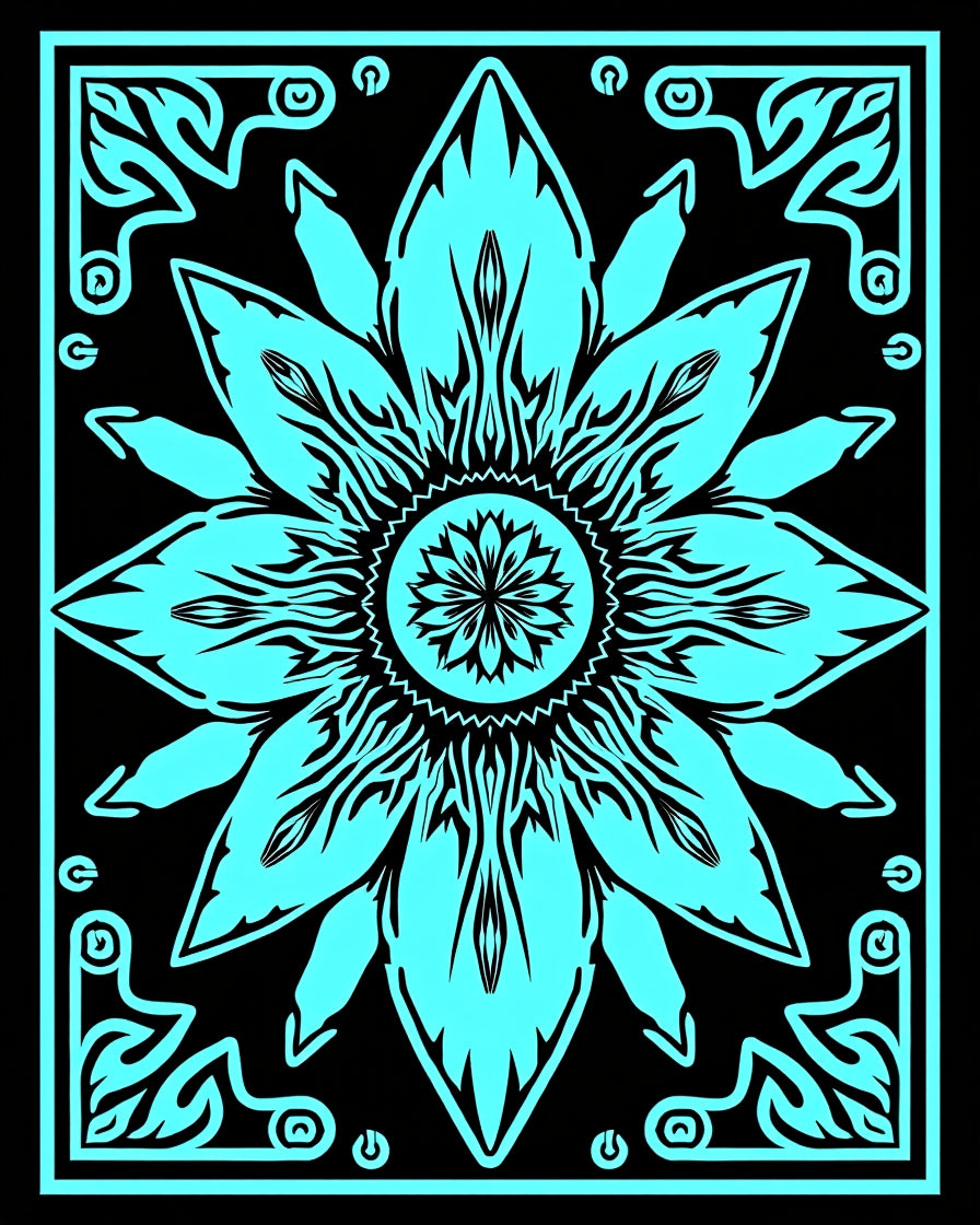 Cyan Bloom Geometric Center Rug